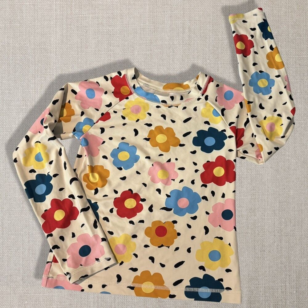 Hanna Andersson Sunblock Rash Guard Top Bright Floral Girls Size 10 140cm